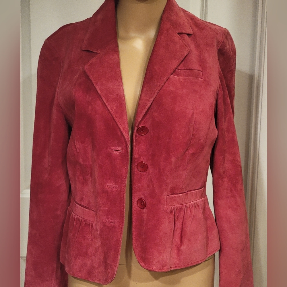 Bloomingdales Suede Genuine Leather Jacket in a Pink/Red Color